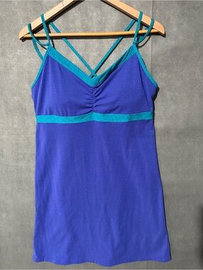 Prana Blue Strappy Back Dress Size XL Built-In Shelf Bra Activewear